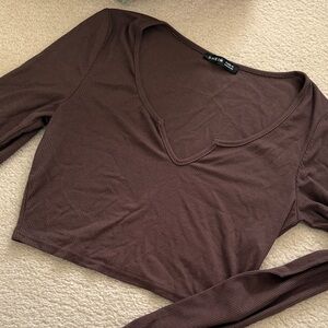 SHEIN Chocolate Long Sleeve Ribbed Top